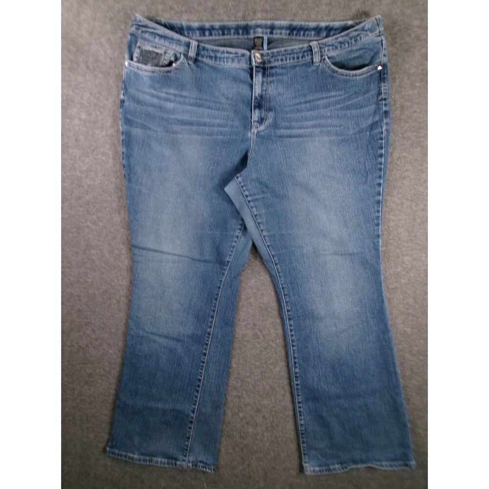 APT 9 Jeans Women 24W Blue Bootcut Medium Wash Modern Wiskered Flip Pockets